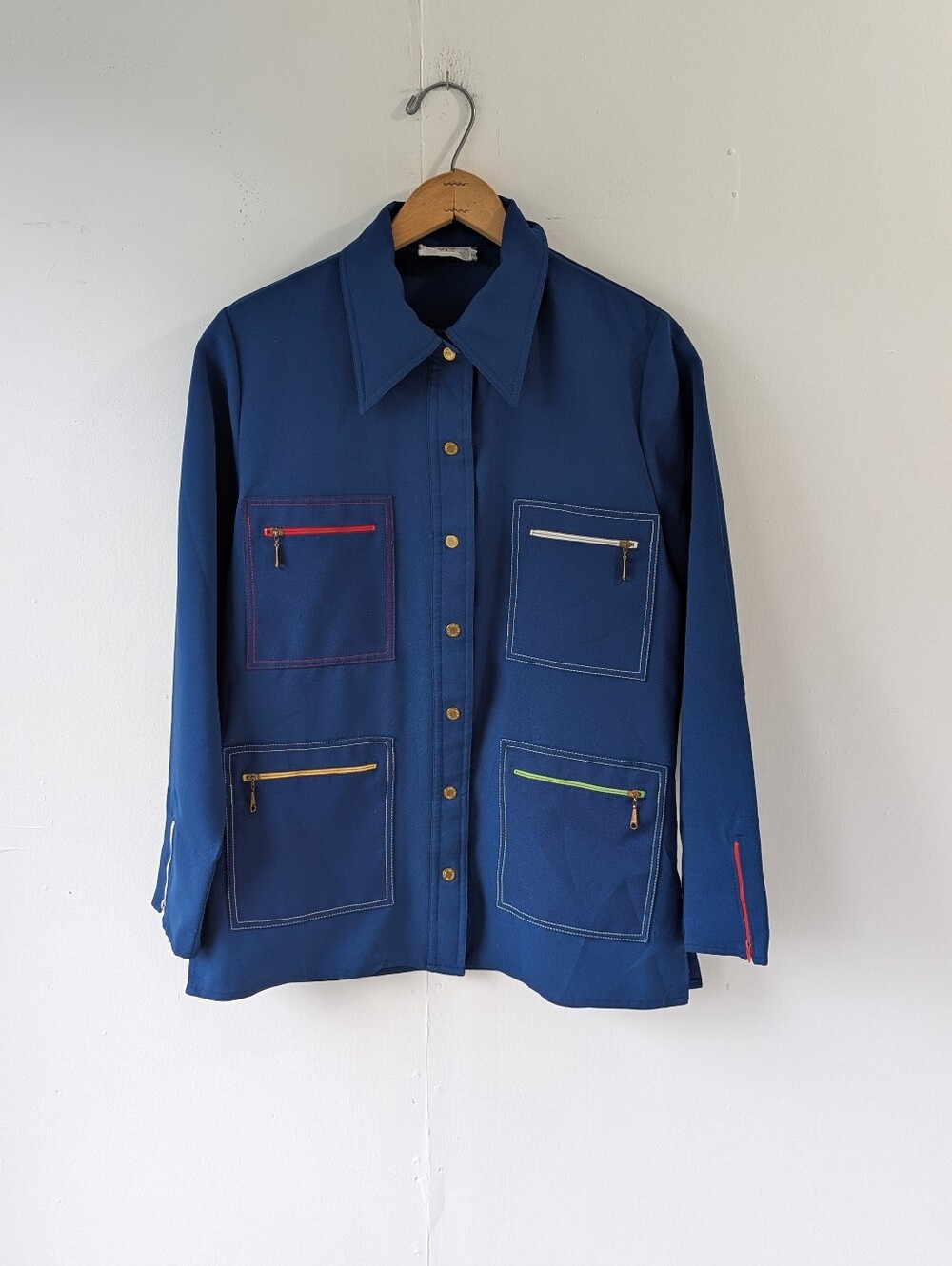 Vintage King James Utility Pocket Shirt Button Up Blue with Contrast Zip Accents
